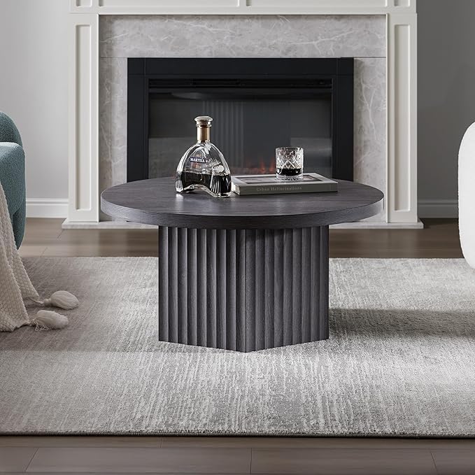 SICOTAS Round Coffee Table for Living Room, Mid Century Modern Fluted Center - Image 6