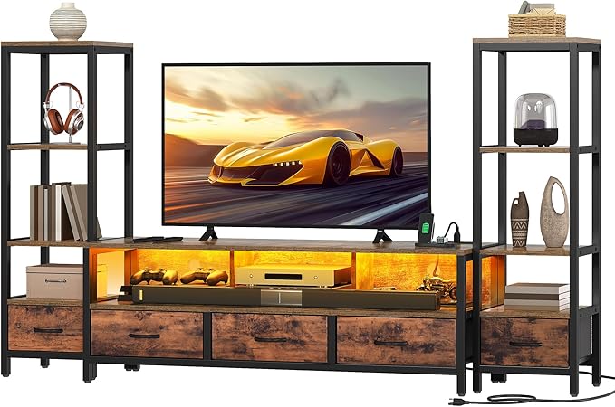 DWVO Entertainment Center with Bookshelves, LED TV Stand by DWVO