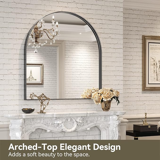 Brightify Arched Mirror, 31 x 33 Inch Black Arch Mirror, Metal Frame Black - Image 3