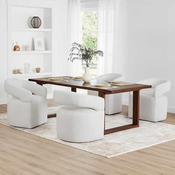 Upholstered Dining Chairs with Removable Casters Barrel Side Armchair with - Image 6