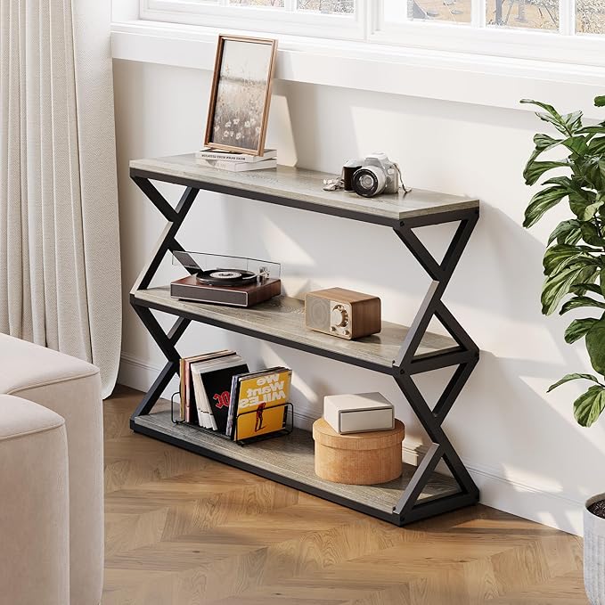 Industrial 3-Tier Console Table, Rustic Long Entryway Sofa Table - Image 6