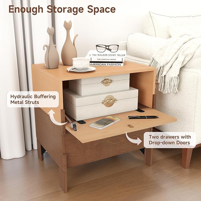 Sebastack Night Stand, Customizable 2 Drawers Bedside Table, End Table - Image 3