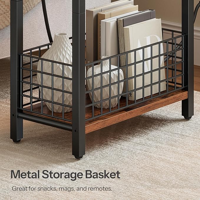 HOOBRO Narrow Side Table with Charging Station and LED Light, Small End Table - Image 7
