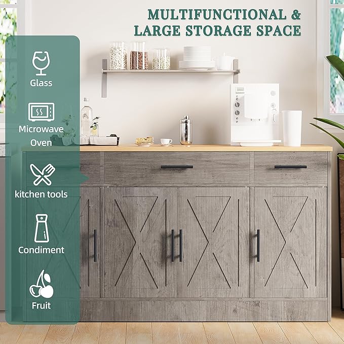 Shintenchi Buffet Cabinet with Storage, 53.4" Large Kitchen Storage Cabinet - Image 5
