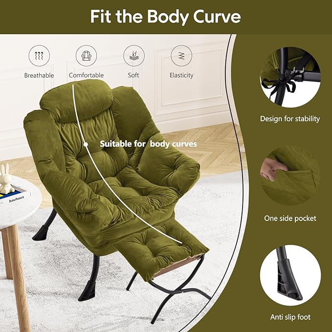 Lazy Chair with Folding Ottoman Modern Large Accent Chair, Contemporary Lounge - Image 4