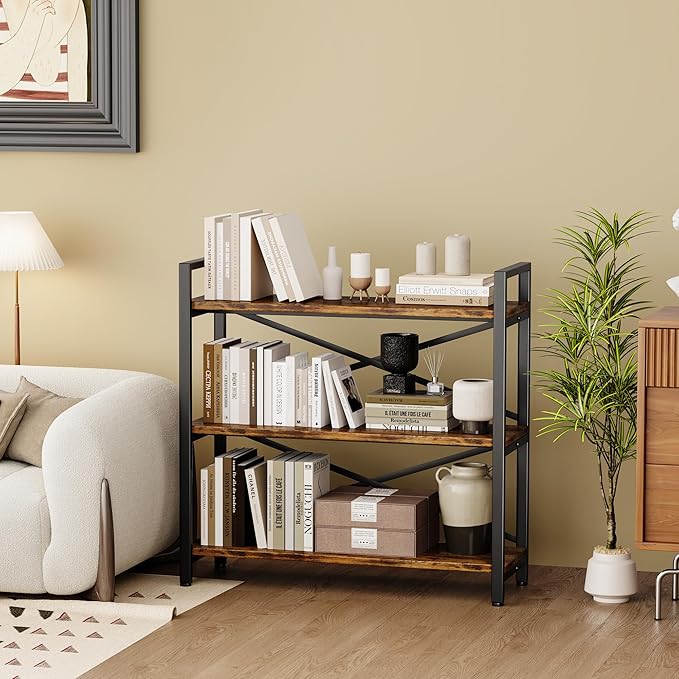 Homeiju 3 Tier Bookshelf 31.49" Width, Wood and Metal Etagere Bookcase - Image 7