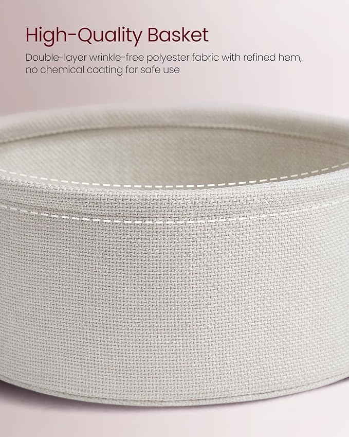 VASAGLE Side Table with Charging Station, Round End Table with Fabric Basket - Image 7
