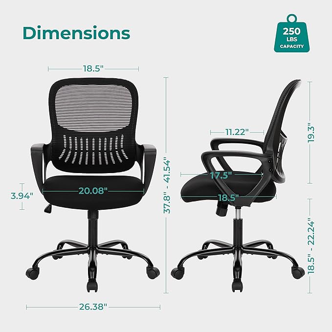 SMUG Office Computer Desk Chair, Ergonomic Mid-Back Mesh Rolling Work Swivel - Image 3