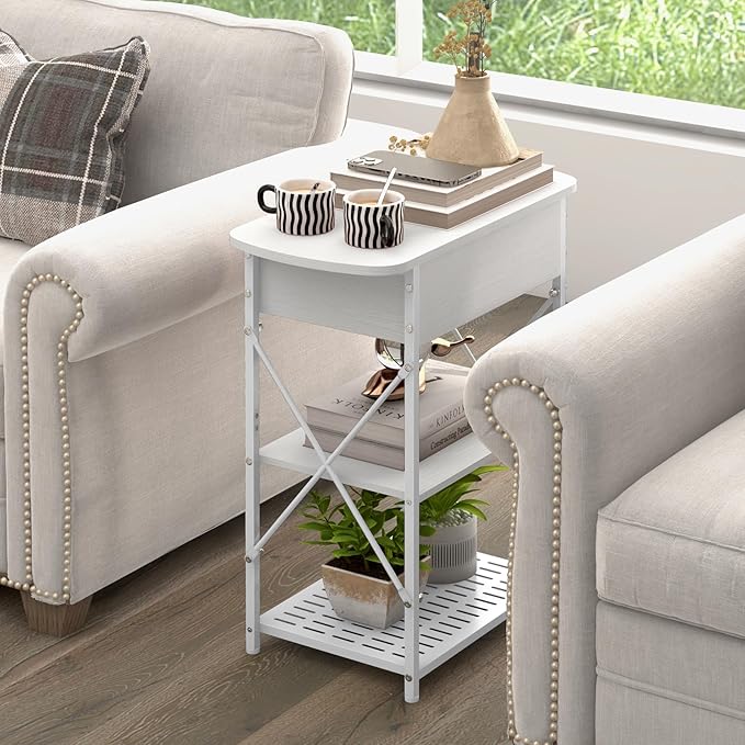 Narrow End Table with Charging Station, Side Tables Set of 2 - Image 7