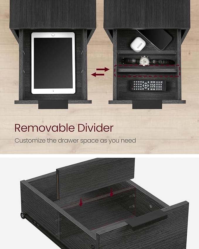 VASAGLE Side Table with Charging Station, Narrow End Table with 2 Drawers - Image 7
