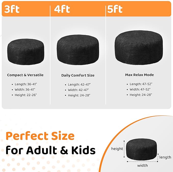 HABUTWAY 5FT Bean Bag Chair, Memory Foam Beanbag Chair - Image 2