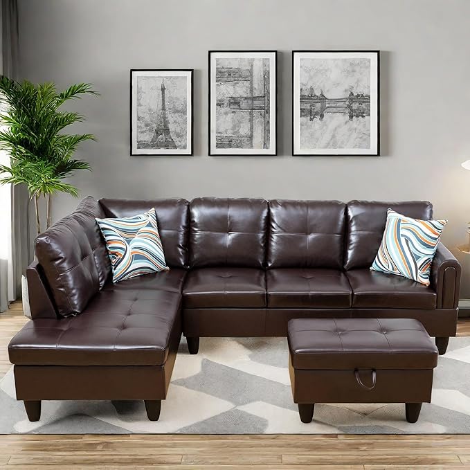 Convertible Leather Sectional Couch, Modern L Shaped Couch by ChicFurnit