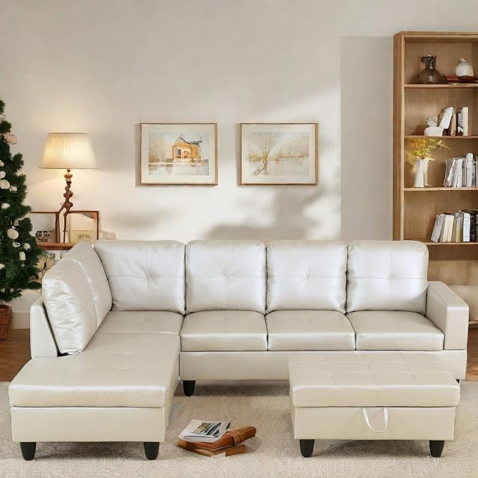L Shaped Sectional Couch with Otttoman, Apartments, Light Grey - Image 5
