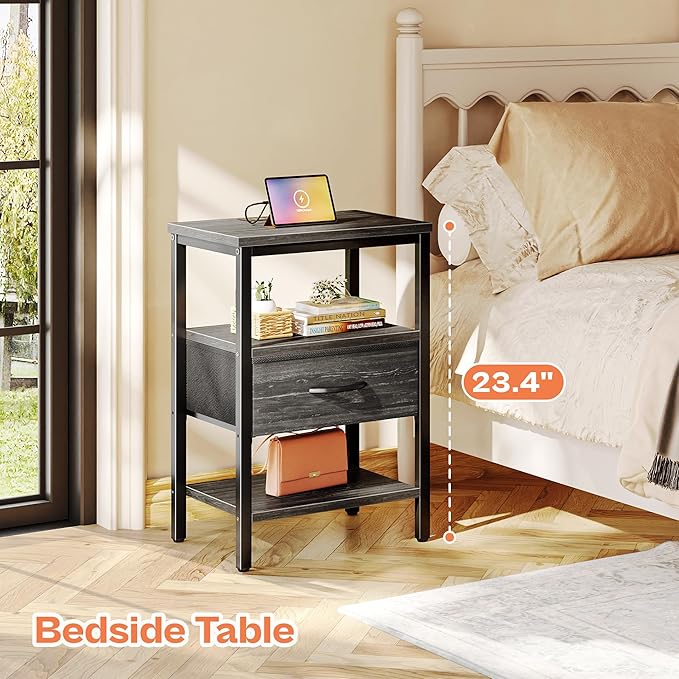 SUPERJARE Nightstand with Charging Station, Bed Side Table with Adjustable - Image 3
