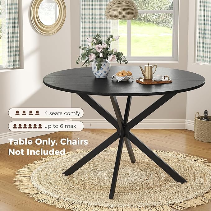 Unovivy 47" Round Dining Table for 4-6, Space Saving Circle Kitchen Dinner Table - Image 3