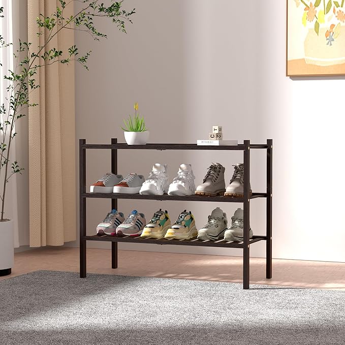 3 Tier Bamboo Shoe Rack for Closet Free Standing Wood Shoe Shelf for Entryway - Image 2