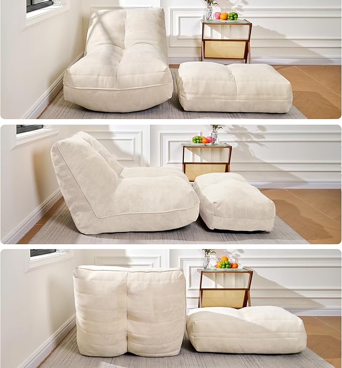 Bean Bag Chair with Ottoman, Comfy Bean Bag Sofa with Memory Foam, Lazy BeanBag - Image 9