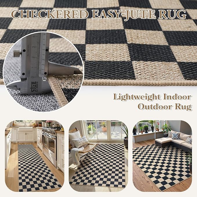 Lahome Checkered Easy Jute Outdoor Rug, 5x7 Farmhouse Rugs - Image 5