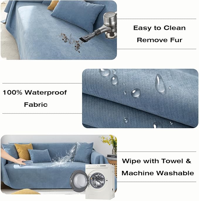 STACYPIK 100% Waterproof Blue Couch Cover - Image 5