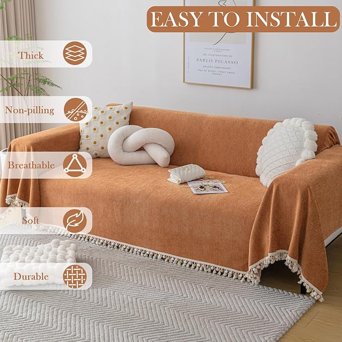 HANDONTIME Dark Orange Sofa Covers Couch Cover - Image 3