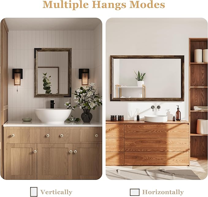 YOSHOOT Farmhouse Bathroom Mirror, Rustic Wooden Framed Mirror, Wood Vanity - Image 5