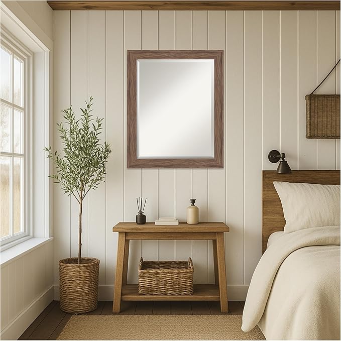 Amanti Art Brown Wall Mirror 27x33 Pia Medium Brown Rectangle Bathroom Mirror - Image 4