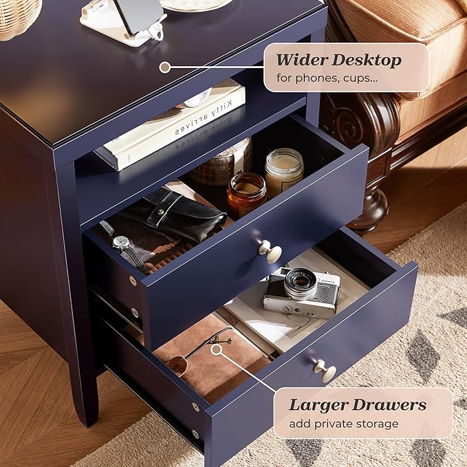 Huuger Nightstand with Charging Station, Bed Side Table - Image 6