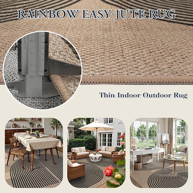 Lahome Modern Rainbow Easy Jute Carpet, 8x10 Living Room Rugs Indoor Outdoor - Image 3