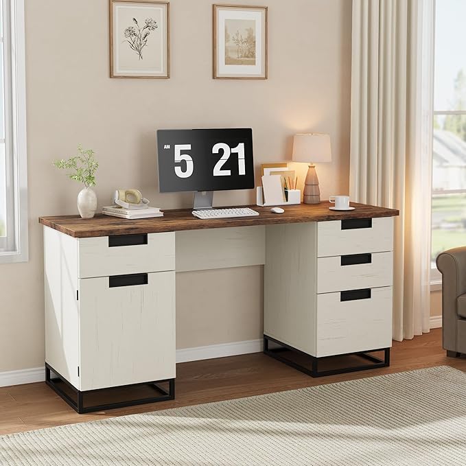 Garvee 59" Farmhouse Executive Desk, Home Office Desk - Image 4