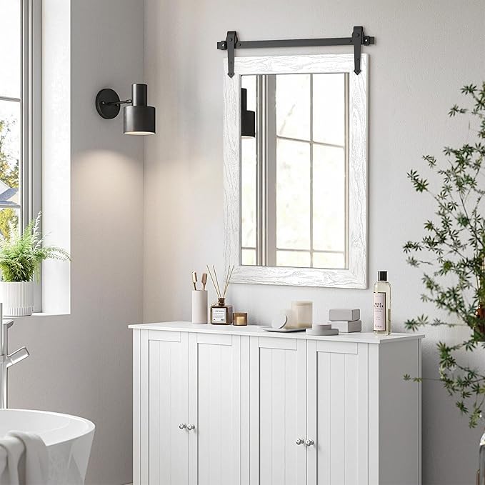 Farmhouse Bathroom Mirrors for Over Sink 26”x40” White Rustic Wall Decor Mirror - Image 6