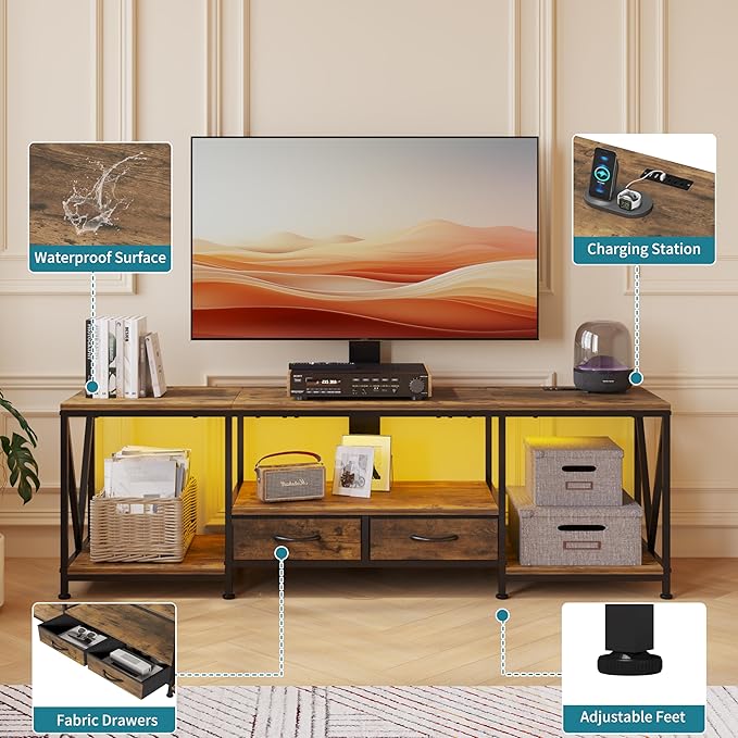 63" W TV Stand with Mount for 50, Entertainment Center with Power Outlet and - Image 6