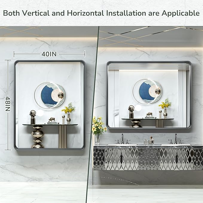 TokeShimi 48x40 Inch Wall Mirror Black Bathroom Vanity Mirror - Image 8
