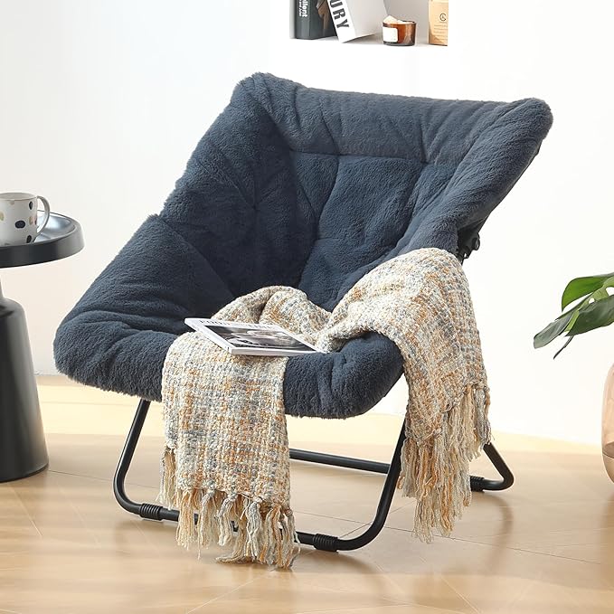 Saucer Chair, Comfy Doorm Chairs, Oversized Folding Faux Fur Chair, Foldable - Image 2