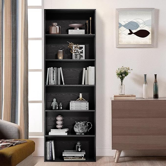 71" Tall Bookcase, 6-Tier Open Display Storage Shelves, Floor Standing Large - Image 3
