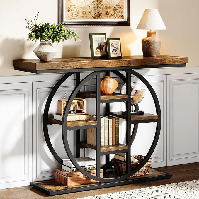 41" Console Table for Entryway, 4-Tier Industrial Narrow Wood Sofa Accent Tables - Image 9