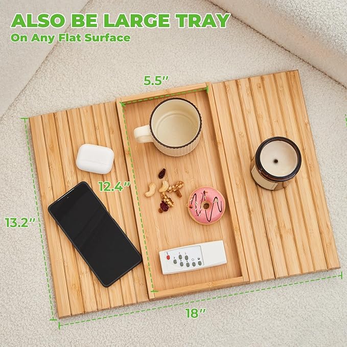 Bamboo Sofa Arm Tray, Anti Falling Couch Arm Tray Table, Foldable Couch Armrest - Image 4
