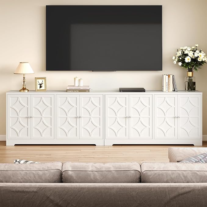 Sideboard Buffet with 4 Doors, Mid-Century Sideboard Cabinet with Adjustable - Image 7