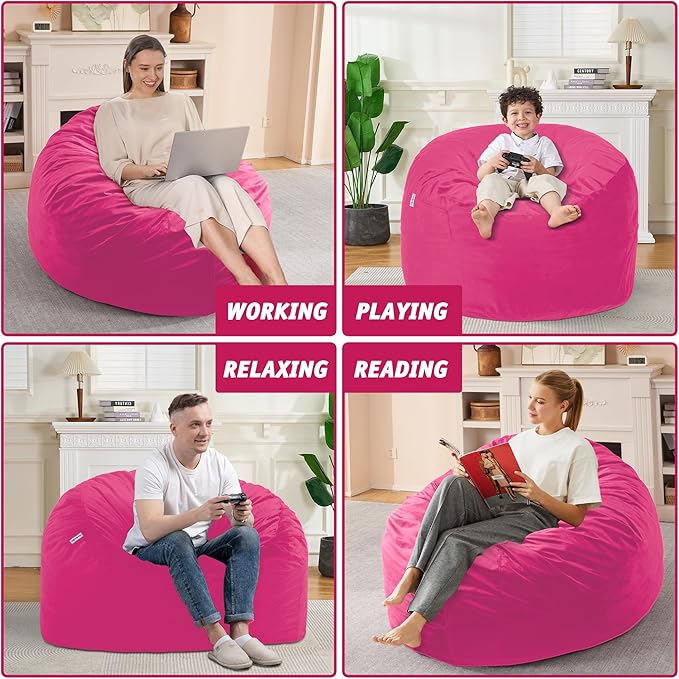 3FT Bean Bag Chair with Ultra Soft Velvet Cover Bean Bag Sofa with Memory Foam - Image 6