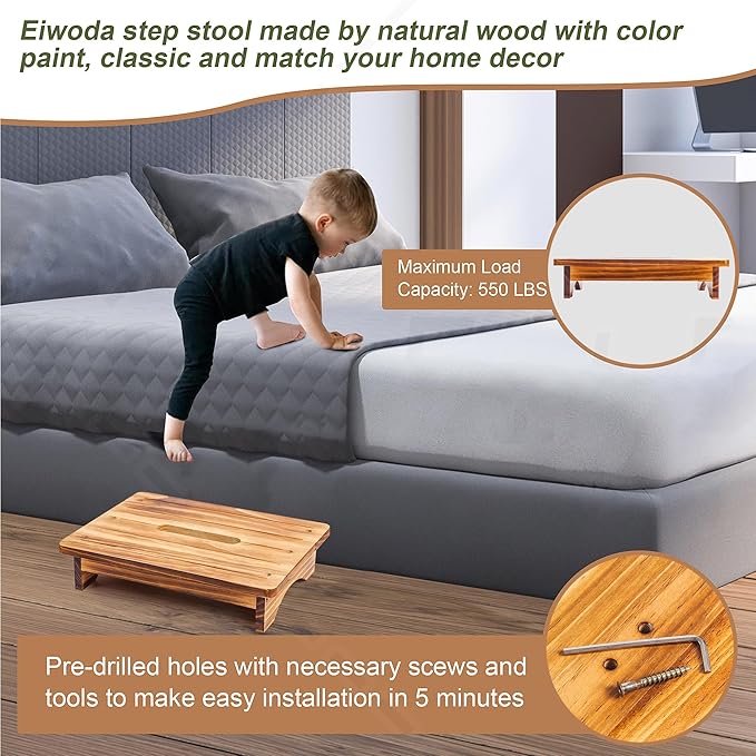 Wooden Step Stool for Adults, 3.5" Portable Wood Step for Kids, Heavy Duty One - Image 6