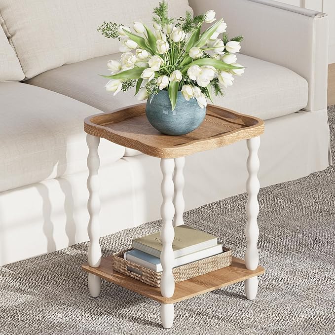 karlott End Table, 2-Tier Farmhouse Side Table, 18.9'' Handcrafted Weathered - Image 5
