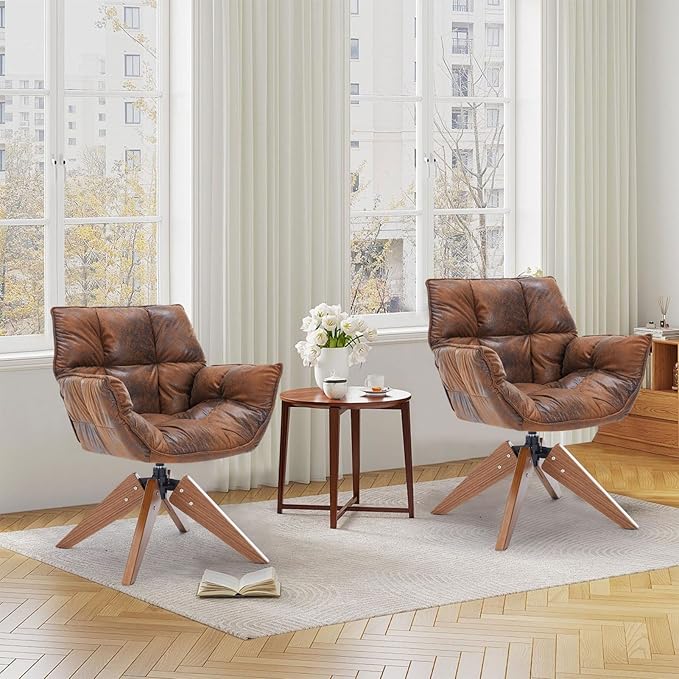 Mid Century Accent Chair, Hot Stamping Cloth Desk Chair no Wheel, Modern Cozy - Image 6