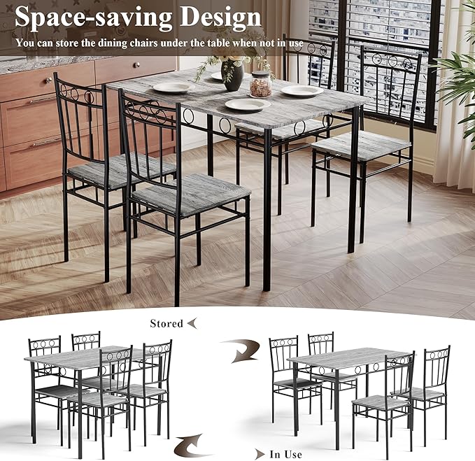 5 Piece Dining Table Set, Modern Metal&Wood Kitchen Dinner Table - Image 7