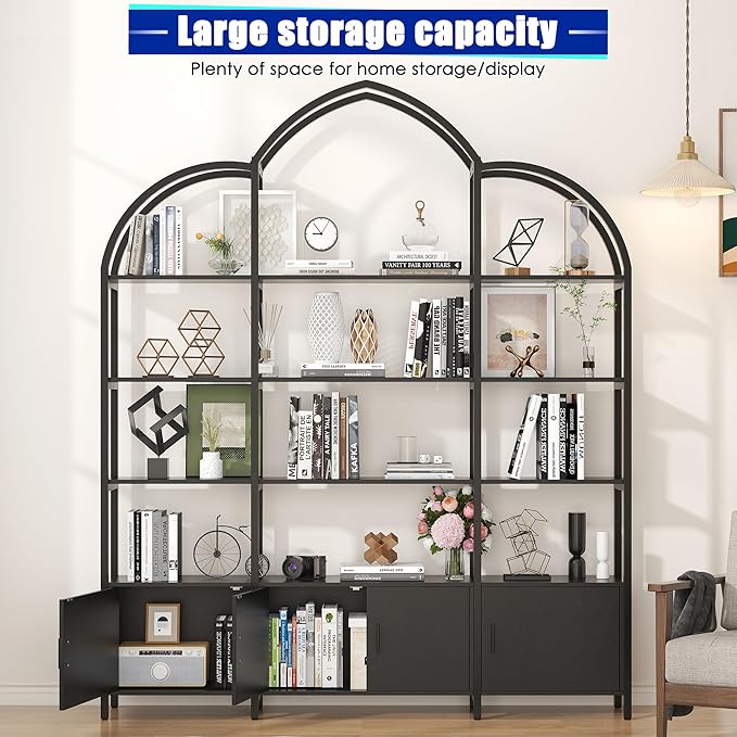 Triple Wide 5 Tier Tall Arched Bookshelf and Bookcase - Image 6