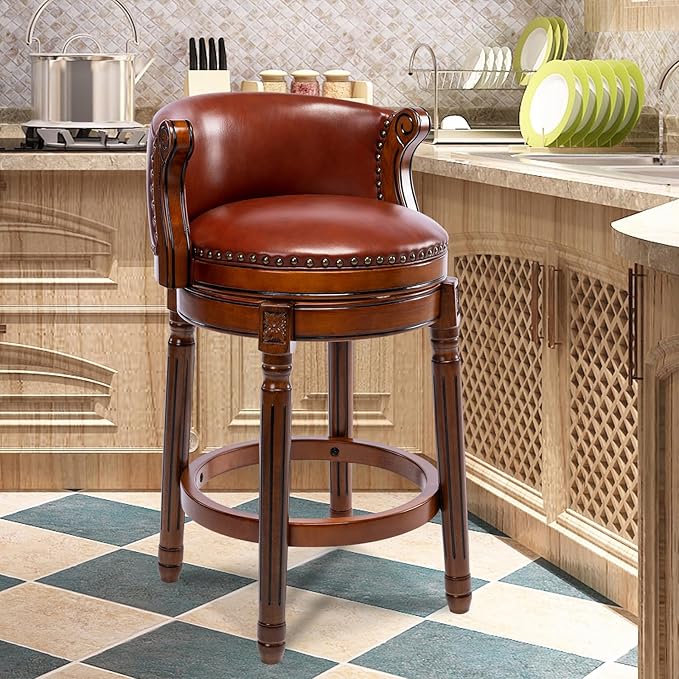 CozyRain Bar Stools Rubber Wood Counter Height Bar Stool Leather Upholstered - Image 2