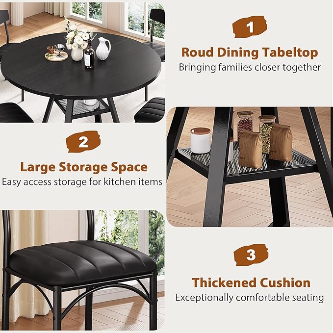 51‘’ Round Dining Table Set for 4, Kitchen Table and Chairs for 4, Circle Table - Image 8