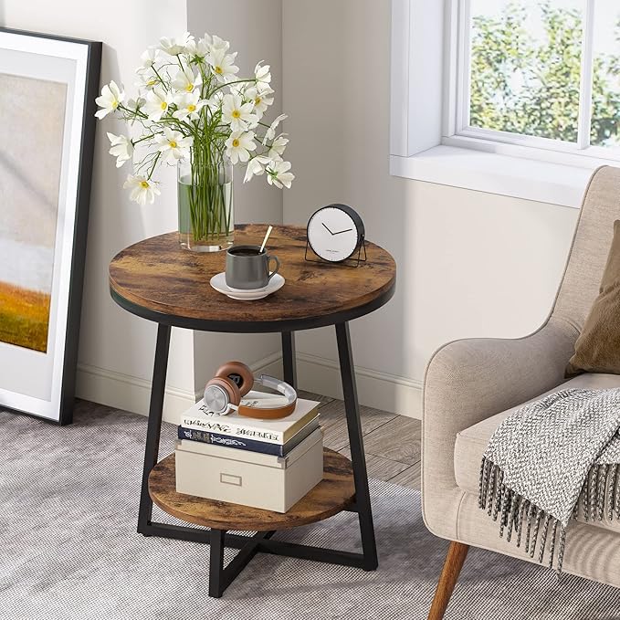 Tribesigns End Table, 2 Tier Round Side Table - Image 6
