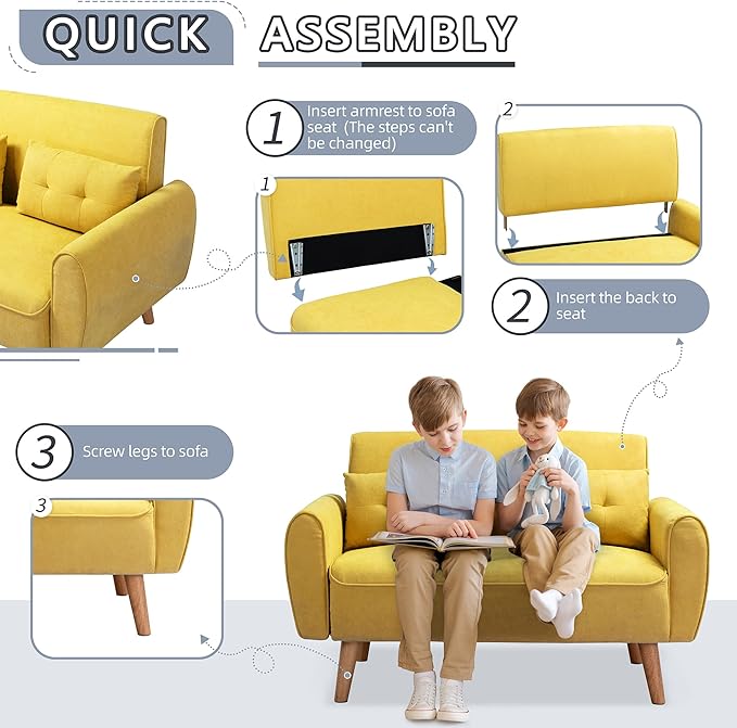 Shintenchi 47" Small Modern Loveseat Couch Sofa, Fabric Upholstered 2-Seat Sofa - Image 4