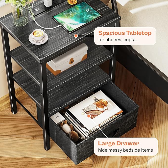 SUPERJARE Nightstand with Charging Station, Bed Side Table with Adjustable - Image 5