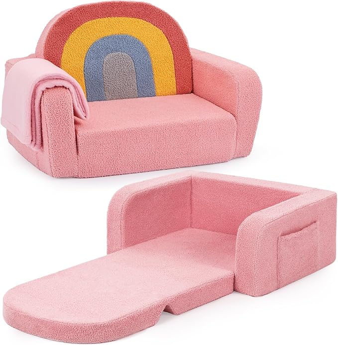 Kids Couch, 2-in-1 Soft Toddler Couch Fold Out by Unknown