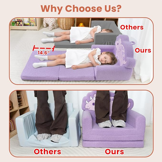TinyPalsa Kids Couch, Convertible Sofa to Lounger Fold Out, Gift - Image 4
